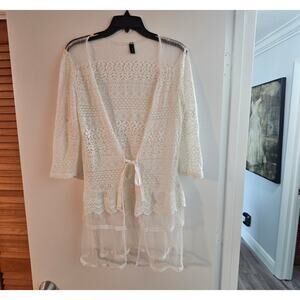 Women's Zanzea Collection's Hand Knitted Sheer White lightweight Cardigan Size L